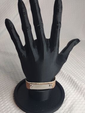 Plunder Stylish Flashy Gold Faux Leather Bracelet with Silver Plate